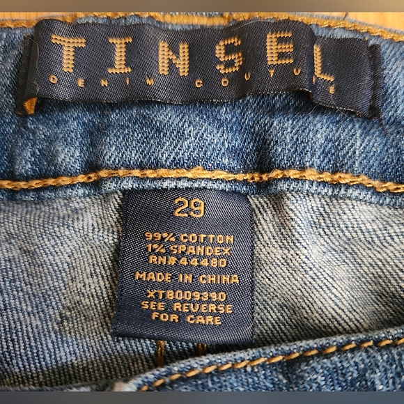 Distressed Jean Shorts with Crochet and Raw Edges in Blue - Picture 4 of 4